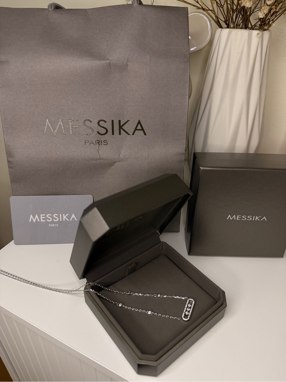 Messika Men’s Silver Diamond Bar Necklace - Silver